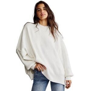 Free People Sweater White Sz M Easy Street Tunic Oversize Knit OB991232 Ribbed